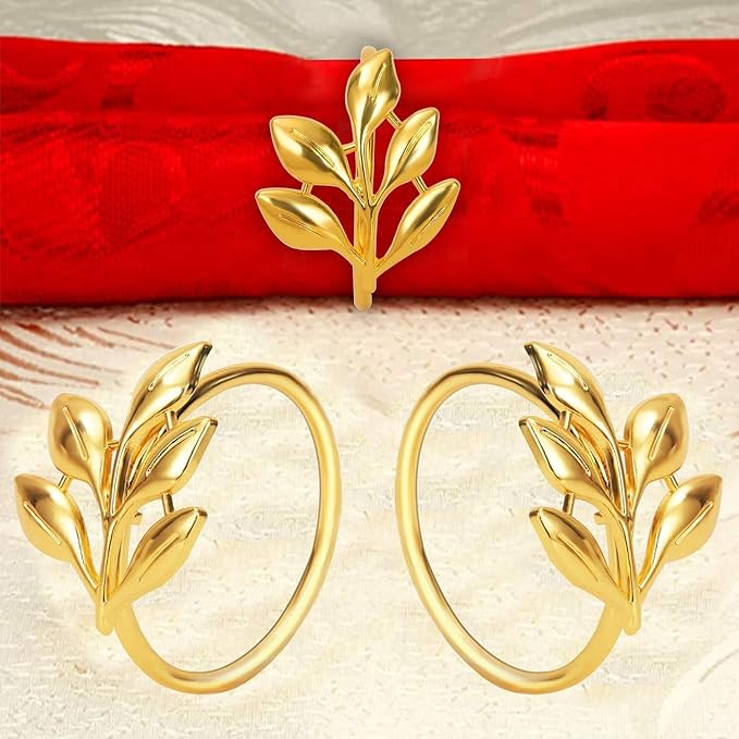 KPOSIYA Set of 12 Leaf Napkin Rings Metal Gold Napkin Holder Table Napkin Rings for Thanksgiving Day Christmas Dinning Table Parties Everyday (Ye Zi-Gold 12)