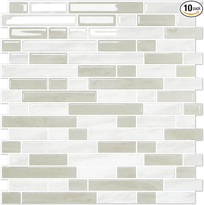 STICKGOO Peel and Stick Backsplash - 10 Sheets of 12”×12” - 3D Self Adhesive Peel and Stick Tile Backsplash for Kitchen & Bathroom