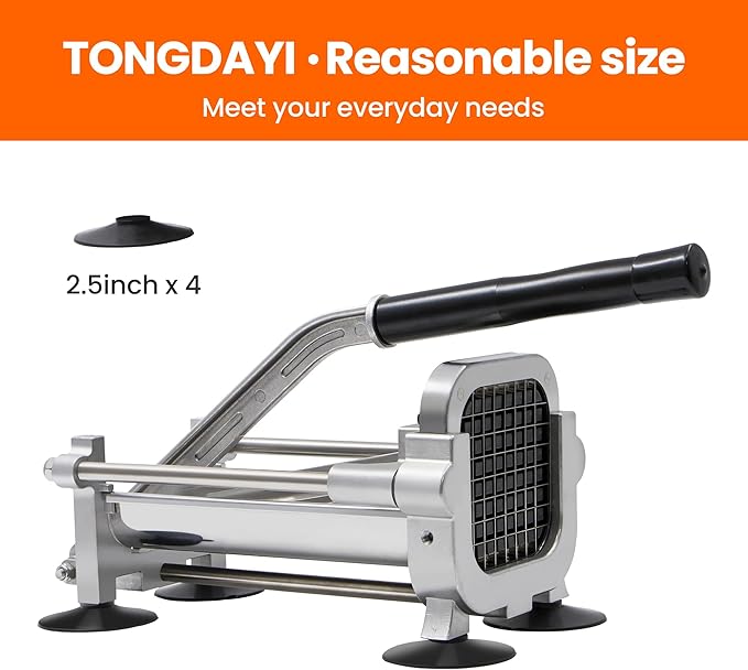 Tongdayi French fry cutter with two blades (1/2 inch and 3/8 inch), commercial stainless steel French fry slicer, suitable for whole potatoes, carrots, and cucumbers,fries cutter,potato slicer