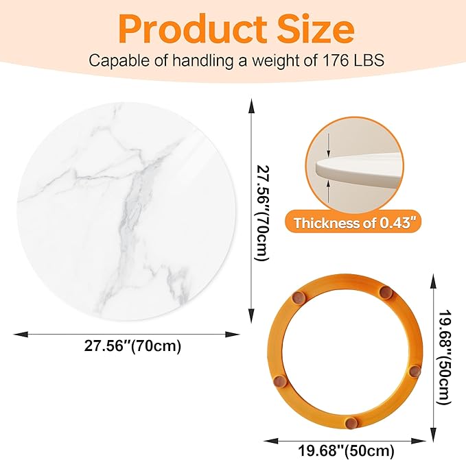 Lazy Susan Turntable 27.5 Inch - 360° Silent Rotating Anti-Slip Serving Tray, Heavy Duty Centerpiece for Kitchen, Dining & Coffee Table - White Modern Design with Non-Slip Base