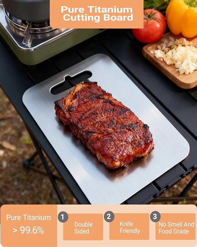Titanium Cutting Boards for Kitchen,Pure Titanium Double Sided,Dishwasher Safe,Food-Grade Metal Chopping Board for Camping & Suitable for Meat,Charcuterie,Vegetables & Fruits(M 14.2" x 9.9" x 0.06")