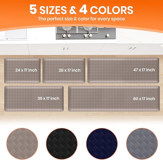 4/5 Inch Extra Thick Kitchen Mats for Floor,Non Slip Anti Fatigue Kitchen Rugs,Waterproof Stain Resistant Sink Mat,Cushioned Standing and Comfort Mats for Office (17"x60" Khaki)