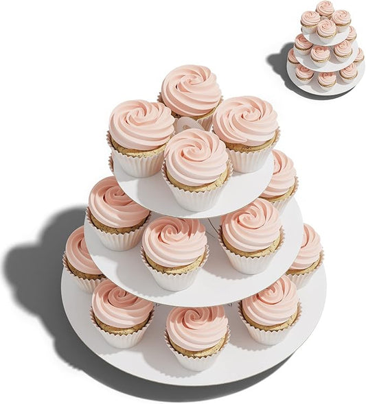 BLISSUR Cupcake Stand Tower, 2 Pack, White, 3 Tiered, Cup Cake Stand Cardboard Dessert Holder for Parties (White)