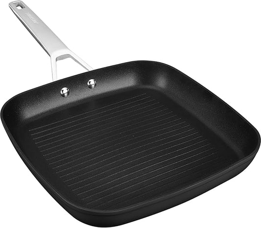 MsMk 11 Inch Induction Grill Pan, Bacon Carbonize also Nonstick, PFOA Free Non-Toxic, Stay-Cool Handle, Scratch-resistant, Induction Griddle Pan for Stove Top
