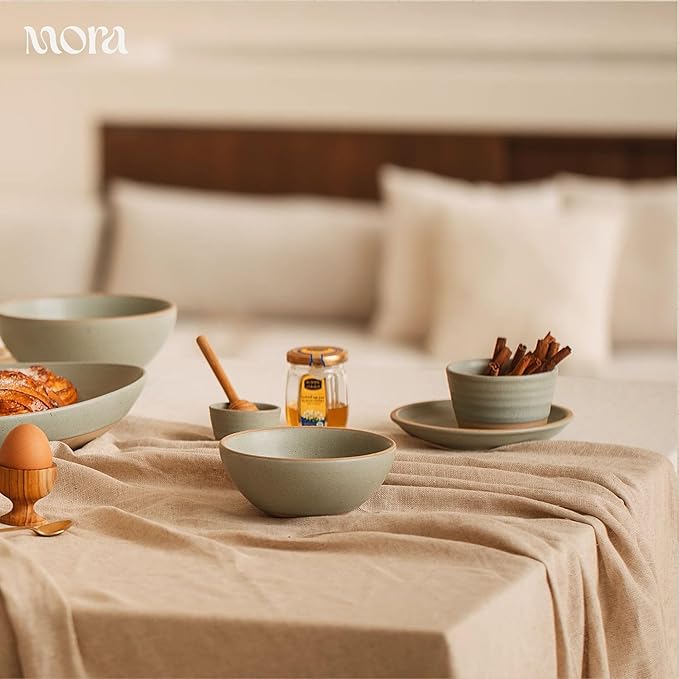 Mora Micro Ramekins Set of 4, 6oz Ceramic Pottery Baking Dishes - Microwave, Oven and Dishwasher Safe - Thyme