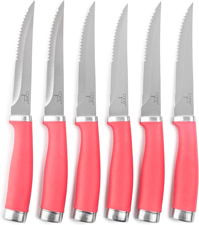 Core Kitchen Set of 6 Essential Grip Steak Knives - Lychee