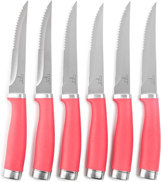 Core Kitchen Set of 6 Essential Grip Steak Knives - Lychee
