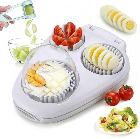 Egg Slicer + Grape Slicer Bundle, 4-Mode Stainless Steel Cutter, for Eggs, Grapes, Strawberries, Cherries, Tomatoes, Snack and Salad Prep