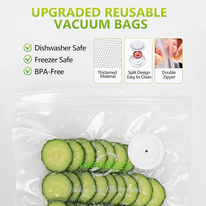 Reusable Vacuum Sealer Bags–30 Pack (15 Small 8x8 in+15 Medium 10x11 in), BPA Free Food Vacuum Seal Bags, Leakproof, Dishwasher, Freezer&Sous Vide Safe, Vacuum Sealer Not Included