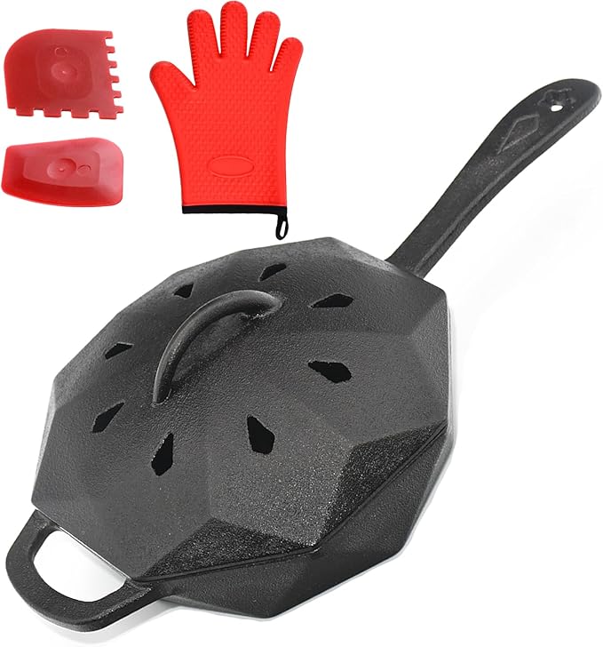 Aurionix Cast Iron Skillet with Lid Pre-seasoned Cast Iron Pans, Smoker Box for Open Fire, Oven, Stovetop, Grill Safe Cookware Set +Scraper/Cleaner+Silicone Anti-Scalding Gloves