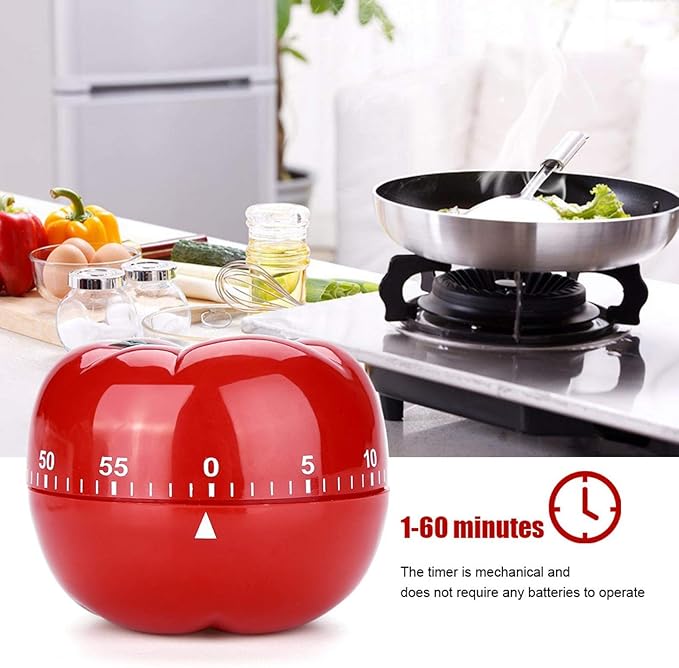 Tomato Shaped Mechanical 60 Minutes Countdown Timer Kitchen Cooking & Baking Helper Count Up Down Magnetic Timer Clock with Alarm Fast Setting(7.2x5.5cm)