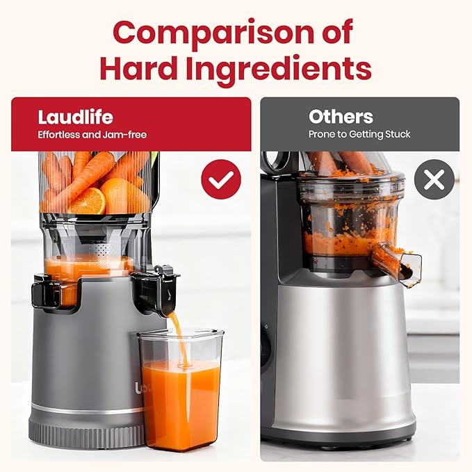 LAUDLIFE Cold Press Juicer Machine, 5.9" Wide Feed Chute Juice Extractor, 80 oz Large Hopper, Easy to Clean & High Juice Yield, BPA Free, Slow Masticating Juicer for Whole Fruits & Vegetables