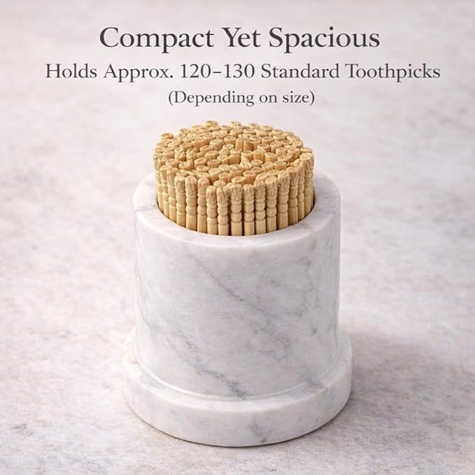White Marble Toothpick Stick Holder with Lid | Tooth pick Dispenser For Kitchen, Dining Table | For Home, Restaurant | Toothpick Case Stand 3.25 X 2 (Inches) | White