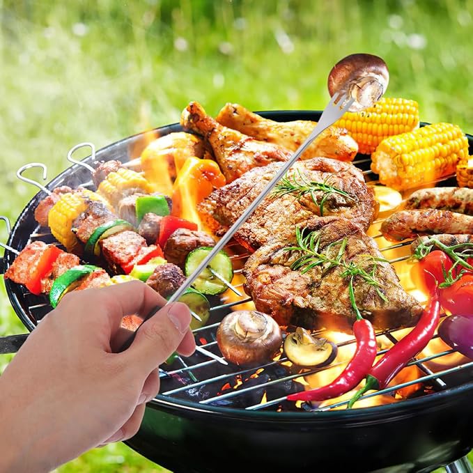 Kichvoe 12Pcs Stainless Steel Fondue Forks - Long Handle Chocolate Forks, Cheese Fondue Dipping Tool, Fruit Dessert Sticks for Chocolate Fountain, BBQ, Marshmallows, and Cheese, 10.23inch