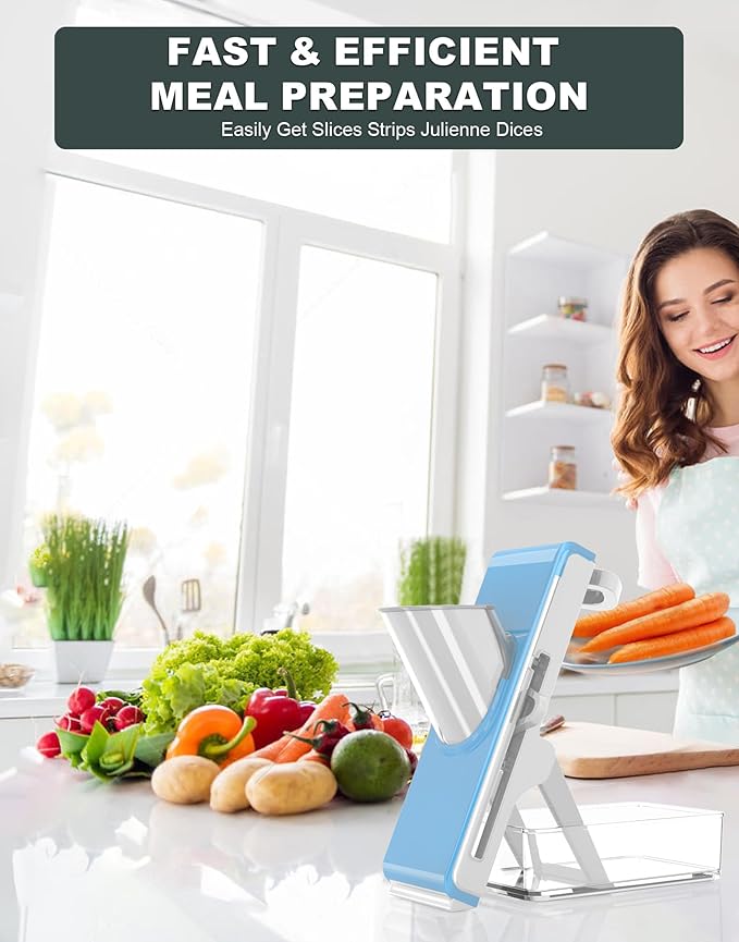 Eletronova Safe Mandoline Slicer for Kitchen, Vegetable Slicer for Kitchen，Kitchen Food Slicer, French Fry Cutter Julienne Dicer for Vegetables Grey (Gray & Light Blue)