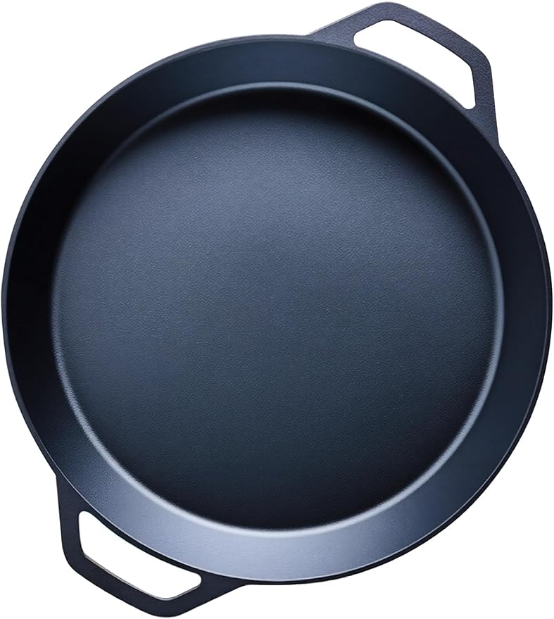 LI-GELISI 24-inch cast iron frying pan with dual auxiliary handles, nitrogen-treated for rust resistance, suitable for stoves/grills/campfires, heavy-duty outdoor cooking pan