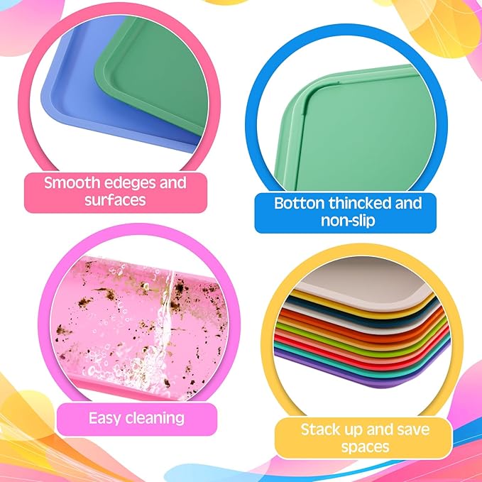 Mumufy Plastic Fast Food Trays Bulk Colorful Restaurant Serving Trays Cafeteria Rectangular Plastic Serving Platter Grill for Kitchen Restaurant Coffee(Bright Color,12 Pcs)