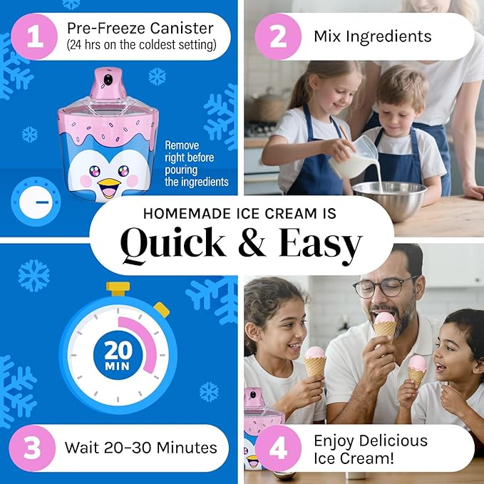Fun Electric Ice Cream Maker Machine for Kids – Best Countertop Ice Cream Machine for Homemade Soft Serve, Sorbet, Gelato, Frozen Yogurt – Fun Small Personal Dessert Maker for Families, Easy to Clean