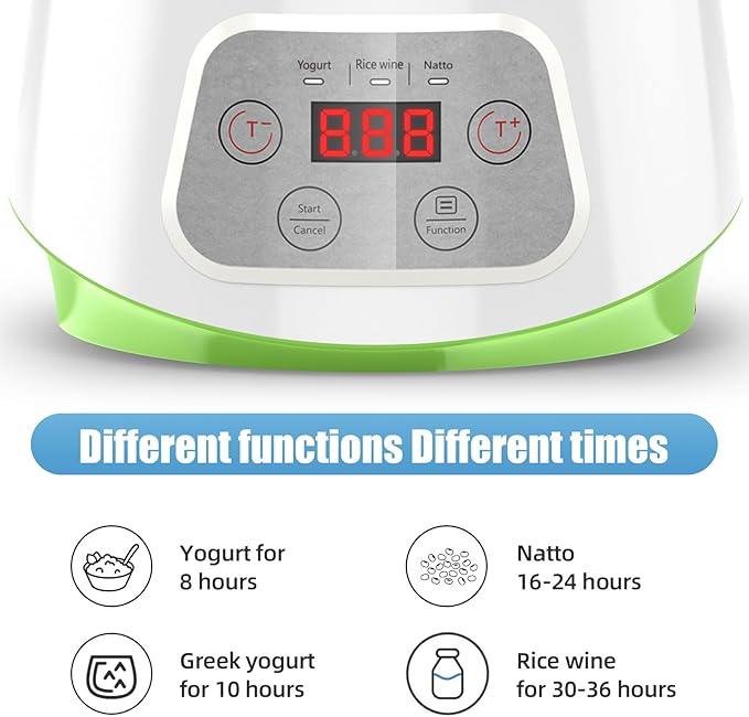 Yogurt Maker, Greek Yogurt Maker with Timer Control and Strainer, Yogurt Maker Machine with Stainless Steel Liner, Electric Portable Yogurt Maker for Yogurt, Greek Yogurt, Cheese, Natto (White)