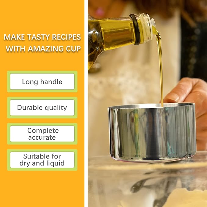 1PCS 1Cup (237ml, 8oz) Single Measuring Cup with Black Silicone Grip, Stainless Steel Individual Measure Scoop Only