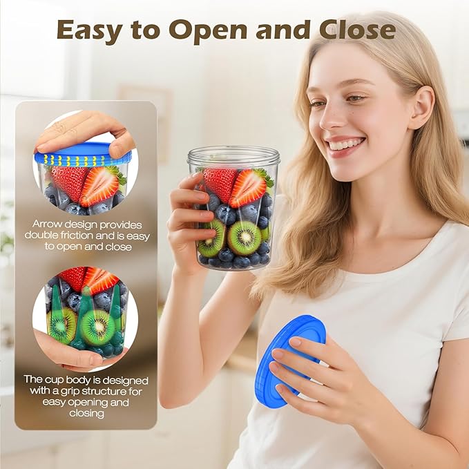 Reusable Freezer Storage Containers [UNIQUE INNOVATIVE DESIGN] 6 Pack-34 Oz Arrow Indicates Easy Opening and Closing of Lid Microwave and Dishwasher Safe,Soup Containers for Oats/Salad