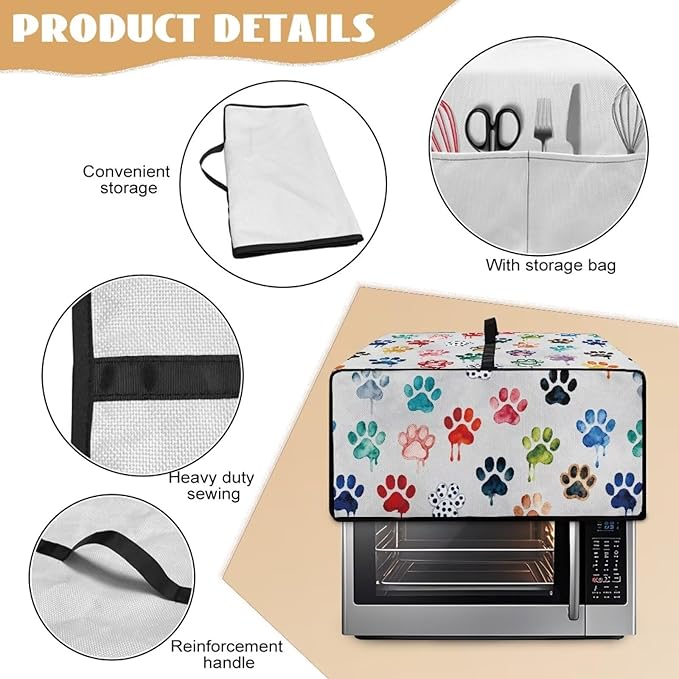 Doojoayie Cute Dog Paw Toaster Cover 8 Slice Appliance Covers for Kitchen Counter 22.5"x18.5"x 13" Universal Fit Dustproof Protector as Kitchen Decoration