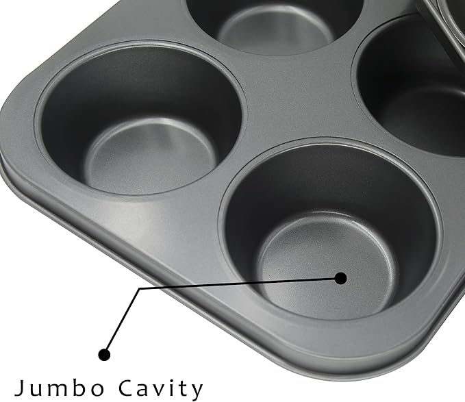 Bakexcel Non-Stick Jumbo Muffin Pans, 6-Cup Set of 2 Baking Pans with a Spatula for Extra-large Muffins & Cupcakes