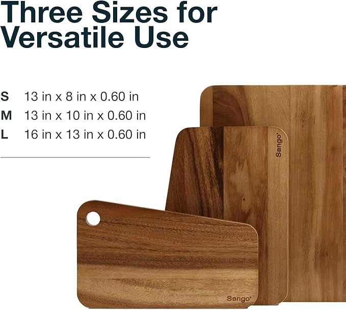 Sango Acacia Cutting Board Set with Slant Edge and Hanging Holes, 3-Piece - Wood Chopping Boards, Stackable & Reversible for Kitchen, Non-Toxic, Perfect as Butcher Block Countertop, Atelier