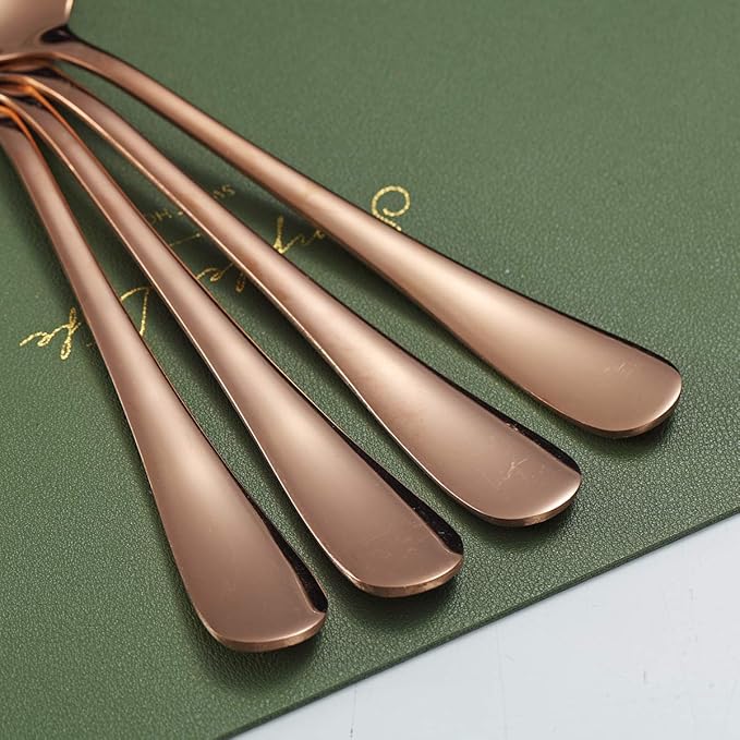 Rose Gold Serving Spoons 4 Pieces, Kyraton Titanium Plating Serving Spoon, Include 2 Serving Spoon And 2 Slotted Spoons, Stainless Steel Serving Utensils, Serving Set Packing of 4