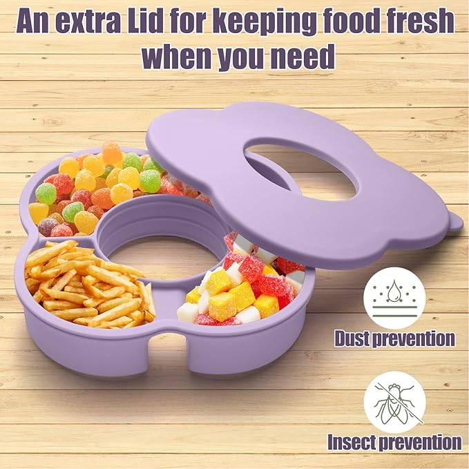 Snack Bowl with Lid for Stanley 30 oz Tumbler with Handle, Silicone Snack Tray Snack Ring for Stanley Cup Accessories, Suitable for Car Cup Holder or Outdoor, Orchid
