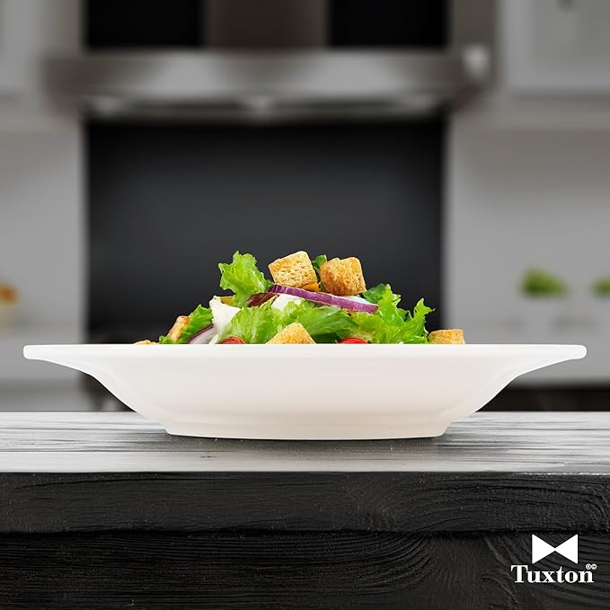 Tuxton China TRE-105 Pasta Bowl, 16 oz., 10-1/2" Diameter x 1-5/8" H, Round, Microwave and Dishwasher Safe, Oven Proof, Fully Vitrified, Ceramic, Reno/Nevada, American White/Eggshell, Pack of 12