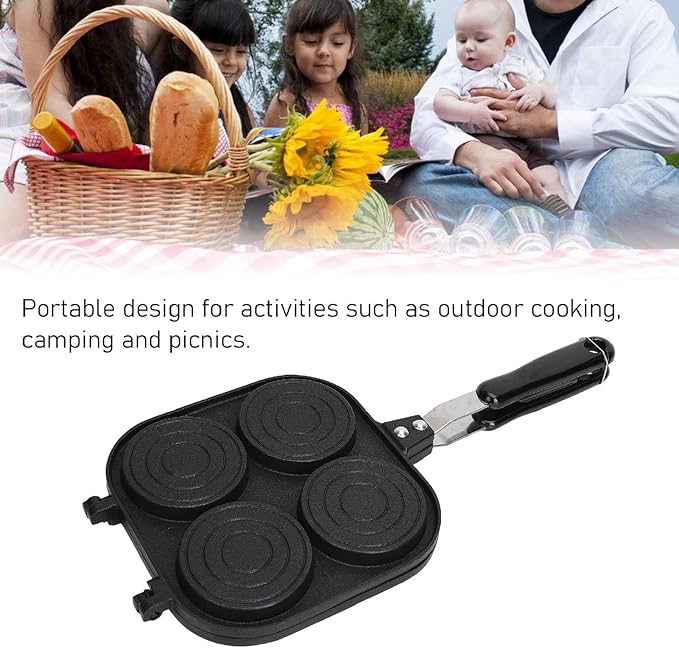 GOWENIC Double Sided Pancake Pan, Aluminum Alloy Non Stick Coating Pan for Waffles, Portable High Efficiency Pancake Pan for Outdoor Cooking Camping Picnics