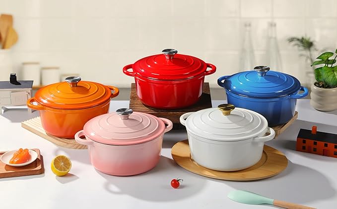 WOKINS Enameled Cast Iron Dutch Oven Pot with Lid Heavy-Duty Cookware for Bread Baking, Braising,Stews,Roasting,Oven Safe up to 500°F,7QT,red
