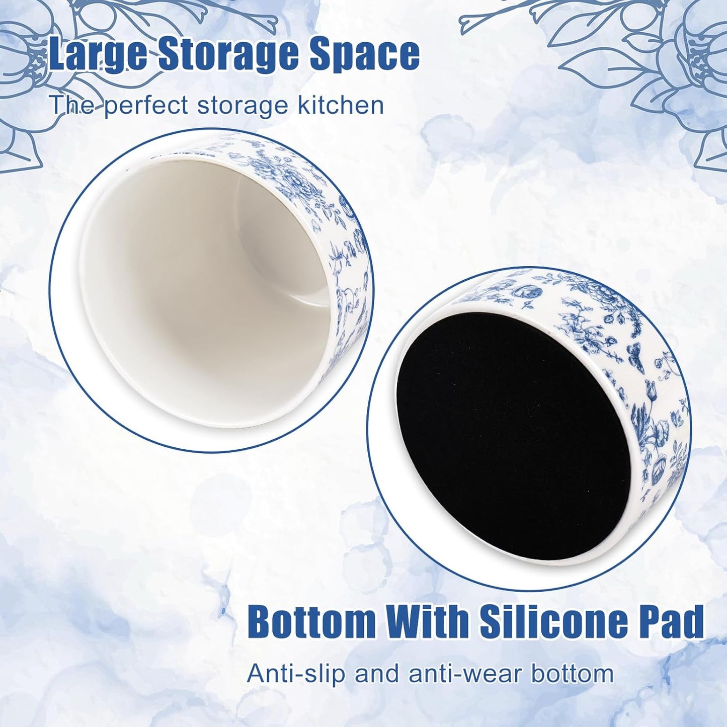 JarThenaAMCS Chinoiserie Floral Ceramic Utensil Holder Blue Flower Butterfly Utensil Crock for Home Kitchen Countertop Storage Organizer Container