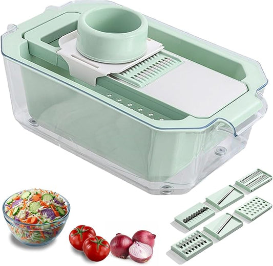 GEHEN Kitchen Pro-Series 9-in-1, 6 Blade Vegetable Chopper, Mandoline Slicer, Food Chopper with Container, 5 Quarts Filter Storage basket, Onion rings, Fruit Slicer, Kitchen Gadgets & Accessories
