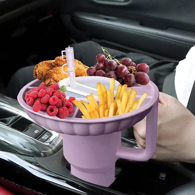 Stanley Snack Tray with Lid and Straw Covers Cap，Compatible with Stanley Cup 40 oz, Stanley Cup Accessories for Car Cup Holder, Home, Party,Outdoor，Silicone Snack Bowl Purple