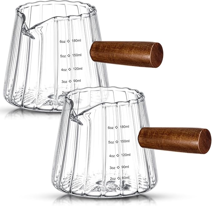 Espresso Shot Glass with Handle, 6 Oz/180 ml Espresso Cup with Single V-shaped Mouth, Measuring Cup for Milk Tea Coffee Bar Accessories(Clear,2 Pcs)