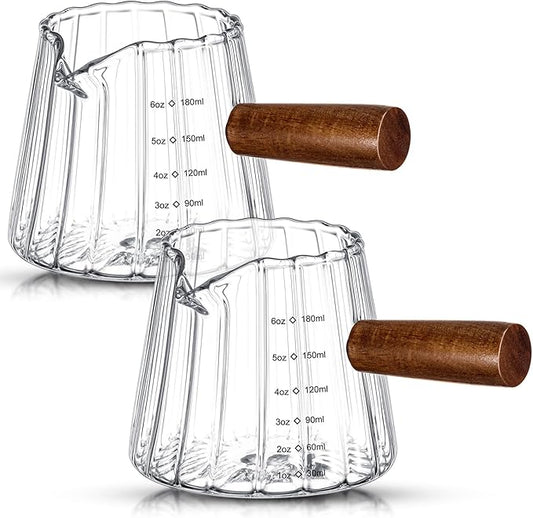 Espresso Shot Glass with Handle, 6 Oz/180 ml Espresso Cup with Single V-shaped Mouth, Measuring Cup for Milk Tea Coffee Bar Accessories(Clear,2 Pcs)