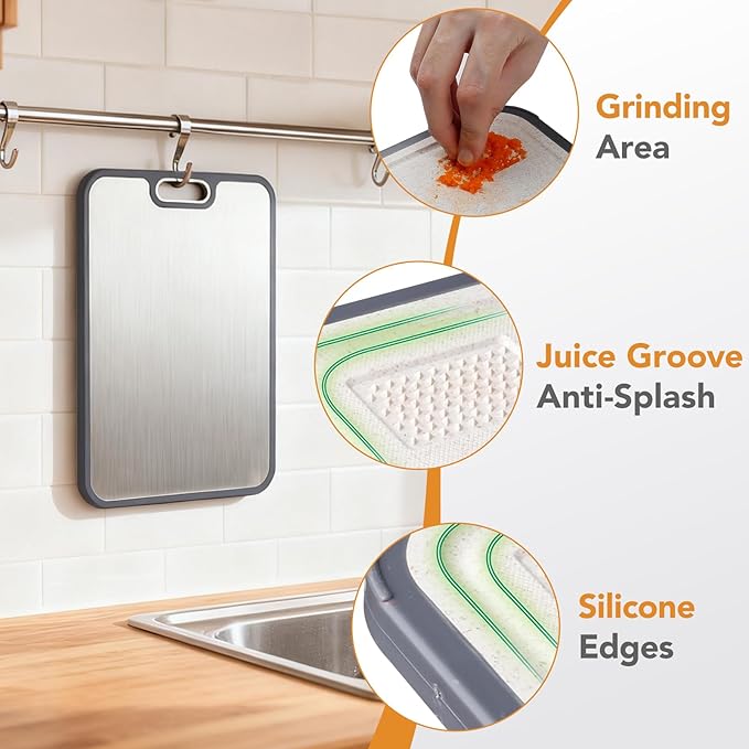 Titanium Cutting Board for Kitchen, 2-in-1 Double-Sided with Food Grade Pure Titanium & Wheat Straw PP, Easy to Clean, Large Size 16” x 11”