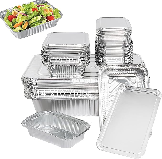 Notwoe® 55pc Disposable Aluminum Pans With Lids, 9x13 (20pc) And 8.2x5.7 (15pc) 4x6 (30pc) Combo Set, Disposable Baking and Cake Pan.(55 Pack w/Lids)