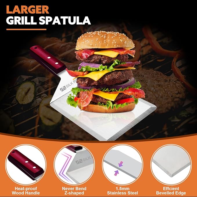 Large Metal Spatula Stainless Steel,Smash Burger Press 6.3 Inch, Heavy Duty Extra Wide Pancake Flipper Spatula 6 x 5 Inch, Hamburger Smasher Tool Smash Burger Turner for Kitchen Use BBQ Grill