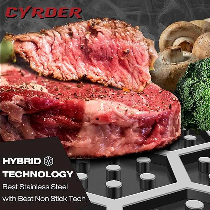 Cyrder Nonstick Large Stainless Steel Wok, PFOA Free Hybrid Non-Stick Pan, Dishwasher Oven Safe, Stay Cool Handle Skillet, Works with Induction Cooktop/Ceramic/Gas/Electric Stove