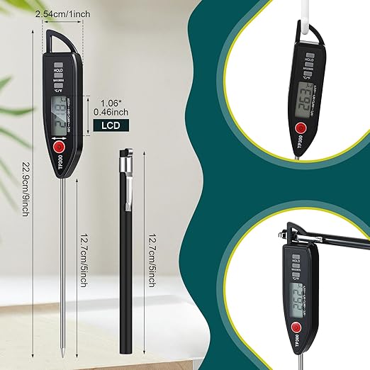 3 Set Waterproof Food Thermometer for Water, Liquid, Candle and Cooking Digital Meat Thermometer with Long Probe Instant Read for Kitchen BBQ Grill Candy (Black)
