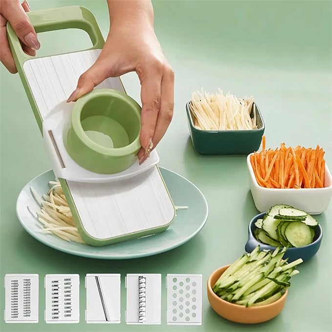 2 Pack 5 in 1 Mandoline Slicer for Kitchen, Vegetable Slicer Multi Blade Potato Chip, Veggie shredder, Vegetable Cutter, Julienne Shredder and peeler For Small Job In Kitchen