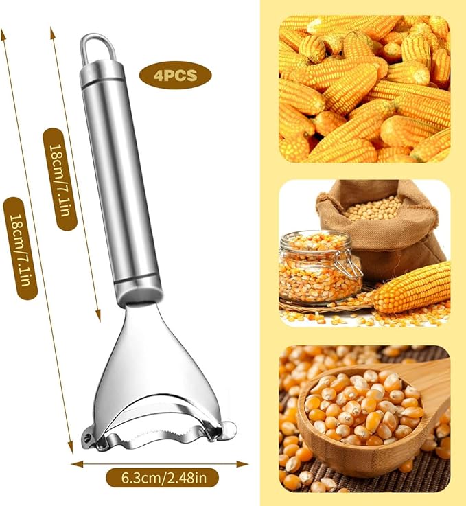 Stainless Steel Corn Peeler & Planer - 4 Pcs Set, Ergonomic Handle, Corn Kernel Remover, Magic Corn Stripper Tool