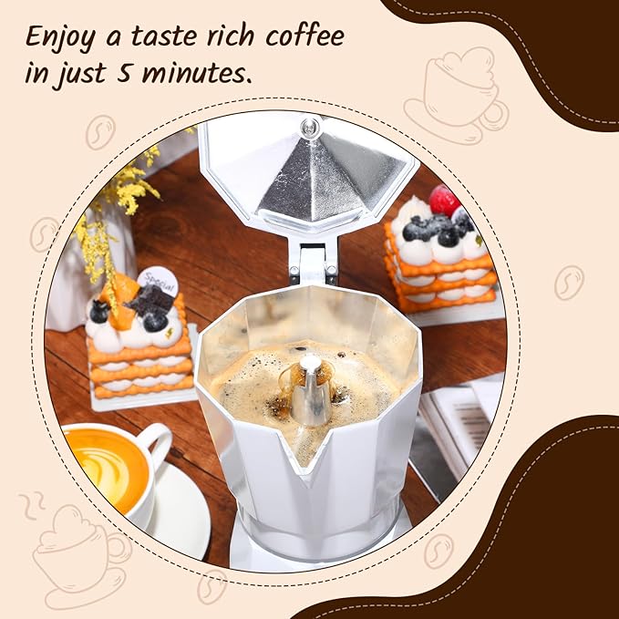 Lemosae Coffee Pot 6 Cup Electric Espresso Coffee Maker Italian Moka Maker 300ml Portable Aluminum Espresso Machine Cafetera Moka Pot with Detachable Base, Gift for Home Travel(White)