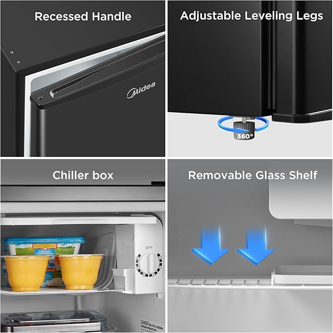Midea WHS-65LB1 Compact Single Reversible Door Refrigerator, 1.6 Cubic Feet(0.045 Cubic Meter), Black