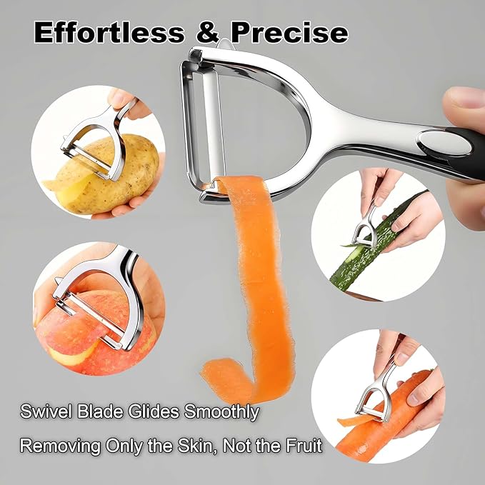 Premium Vegetable Peelers with Swivel Blade - Ultra Sharp 420 Stainless Steel Potato Apple Peeler, Ergonomic Handle & Potato Eye Remover, Dishwasher Safe