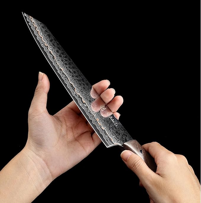 Wakoli Kawa Kiritsuke Chef Knife, 7.9-Inch Blade Kitchen Knife | 67-Layer Damascus Steel with VG10 Core | Copper Inlay | Maple Stabilized Wood Handle | Professional Chef Knife