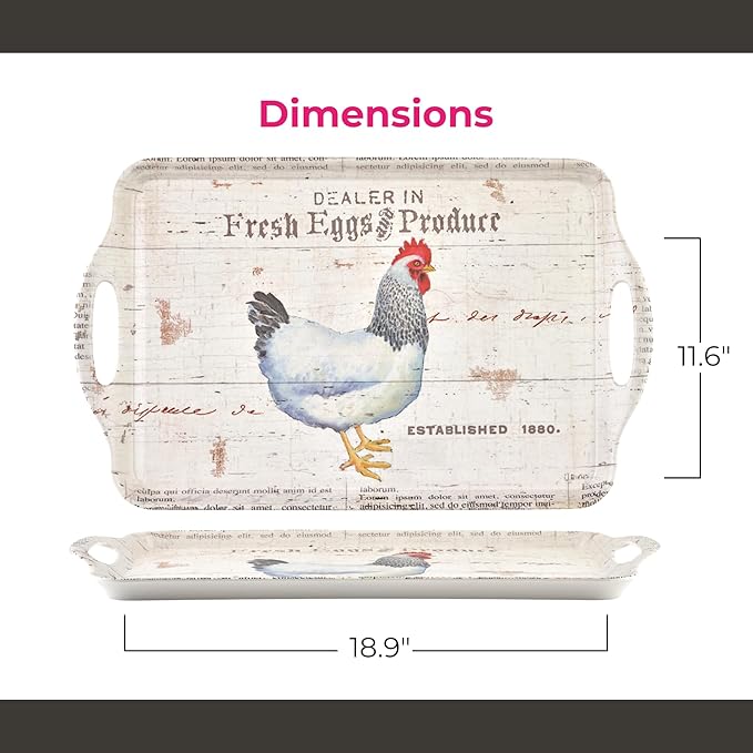 Pimpernel On The Farm Melamine Tray – (17.75" x 13") Rustic Farmhouse Platter with Fresh Produce & Egg Stand Artwork, Durable Serving Piece for Dining, Kitchen, Snacks & Entertaining